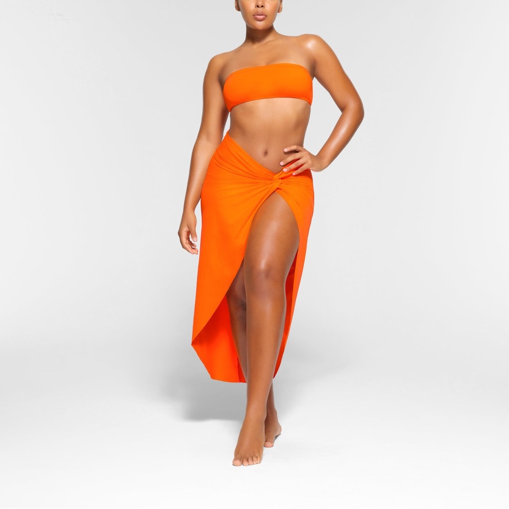 SKIMS Signature Swim Sarong Wrap Tie Skirt Orange NEW